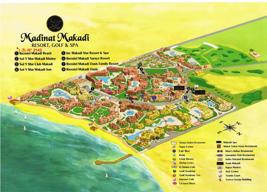 Схема MADINAT MAKADI RESORT GOLF & SPA отеля Iberotel Makadi Beach 5*  (Иберотель Макади Бич)